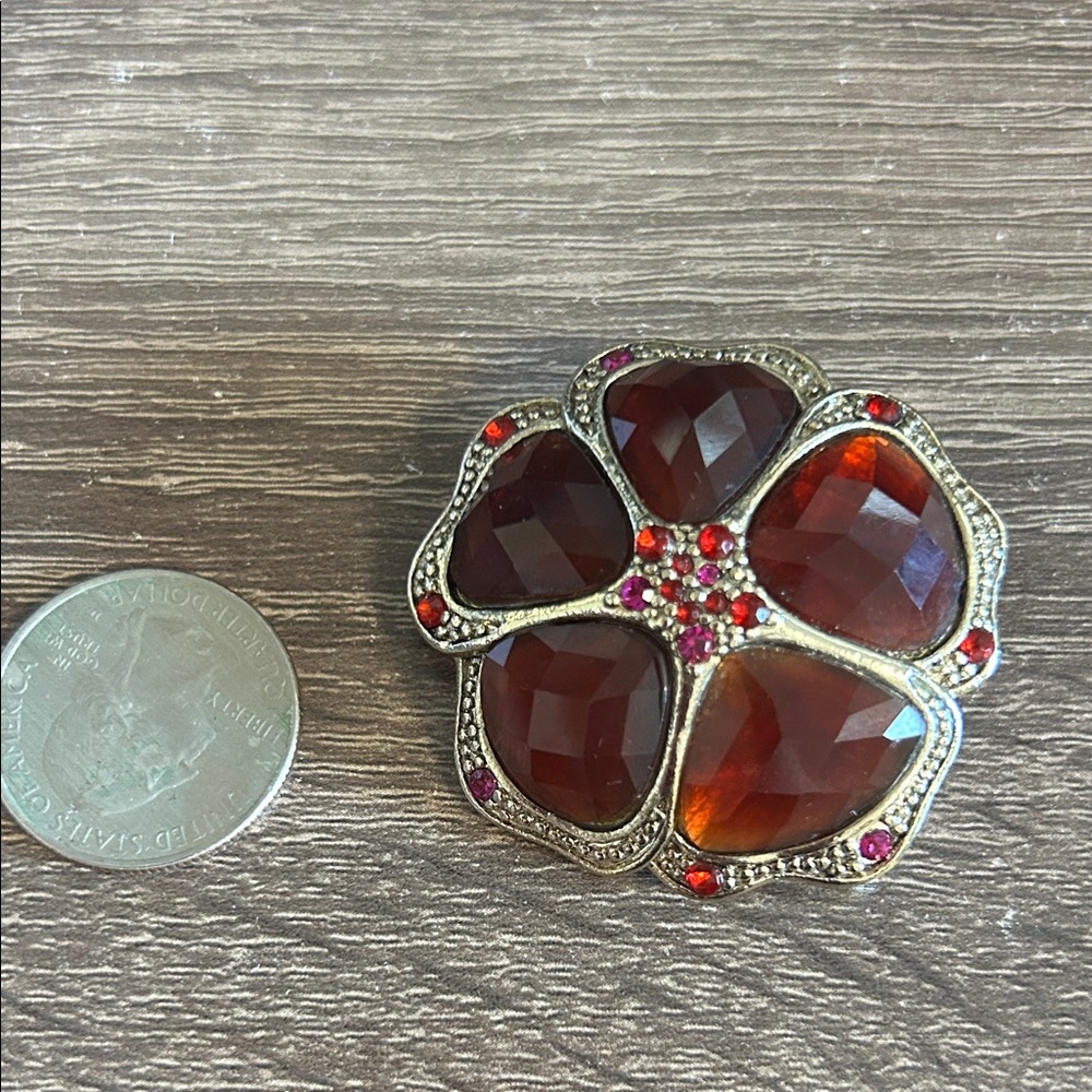 Vintage Liz Claiborne Red Floral Brooch- Preowned -